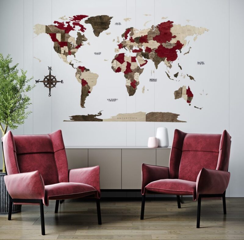 Wooden 3D World map Bordeaux